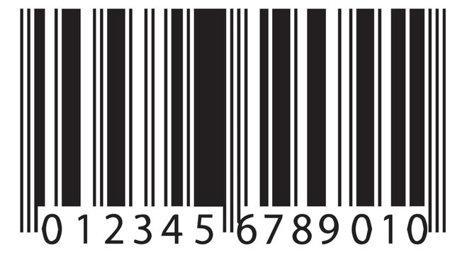 Closeup of a black and white barcode with numbers isolated on transparent background