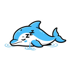 Sleeping dolphin floating in water isolated on white background