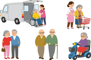 Illustration of senior care and assistance scenarios