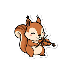 Squirrel playing violin isolated on white background