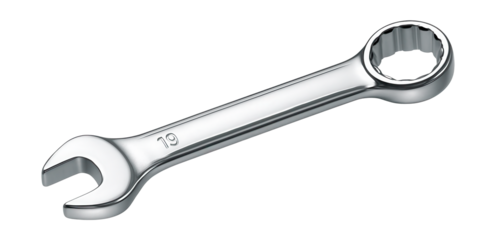 Aluminum box wrench with laser-etched size for easy identification in tool rentals.