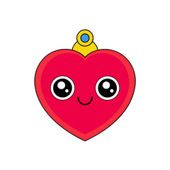 Cartoon heart ornament with a cute face on transparent background
