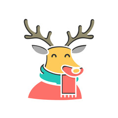 Cartoon reindeer wearing a winter scarf on transparent background