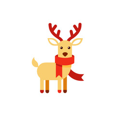 Cartoon reindeer wearing a red scarf icon on transparent background