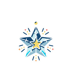 Stylized star with light burst design art on transparent background