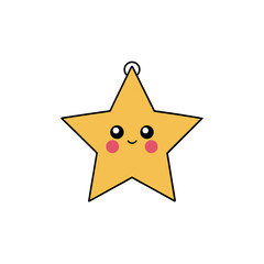 Cartoon golden star with cute face design on transparent background