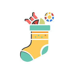 A christmas stocking filled with goodies on transparent background