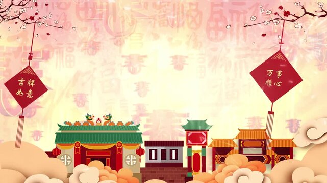 Chinese New Year background video, Asian Spring Festival blessing video, festive blessing and firework celebration. New Year is coming, choose for yourself a video to add New Year's appeal.