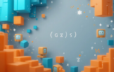 Abstract Cubes with Faces Floating Around a Text Equation Mathematical Expression