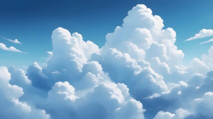 Anime Style of a Fluffy Clouds in a Bright Blue Sky A Scenic View of the Weather