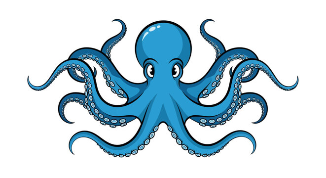 Charming cartoon octopus with big eyes and swirling tentacles on a white backdrop