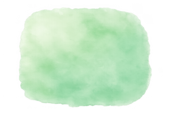 Green watercolor blob, soft texture splash, pastel paint stain creating an abstract art background with transparent edges