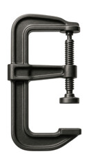 Heavy-duty cast iron F-clamp with a large tightening screw for metalworking.
