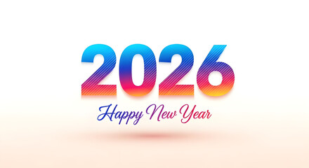 Colorful 2026 happy new year greeting card isolated on white background, perfect for celebrating the upcoming year