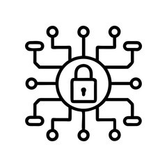 Obraz premium Lock inside a circuit with nodes outline on transparent background silhouette
