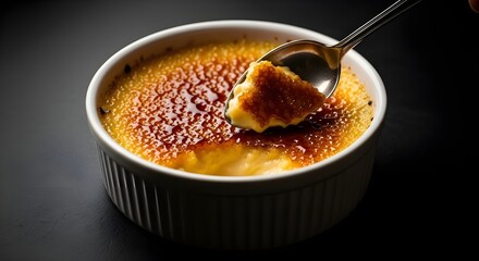 Classic French crème brûlée with caramelized sugar crust and creamy custard beneath