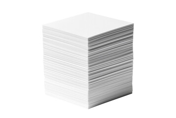 Tall stack of blank white paper sheets isolated on transparent background