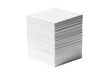 Tall stack of blank white paper sheets isolated on transparent background