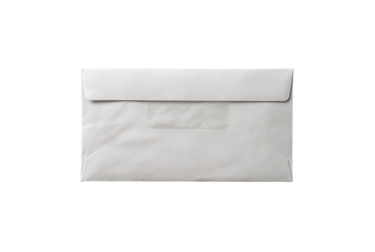 White paper envelope with transparent window isolated on transparent background