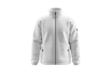 White fleece jacket with full zipper isolated on transparent background