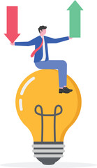 Two Businessmen Holding Opposite Arrows with Light Bulb Illustration of Idea Sharing
