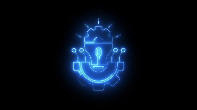 glowing neon Light bulb with Gear icon animation. Simple and creative Business Idea concept icon . New technology idea and business setting. light bulb inside of gear icon. lightbulb education icon.