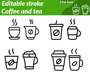 Coffee and tea set icon. Colors blend rich browns soft creams and earthy greens representing both beverages.Optional details include saucer sugar cube spoon enhancing the cafe theme Styled in modern. 