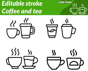 Coffee and tea set icon. Colors blend rich browns soft creams and earthy greens representing both beverages.Optional details include saucer sugar cube spoon enhancing the cafe theme Styled in modern. 