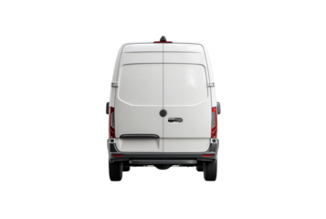 Rear view of a white cargo van isolated on transparent background
