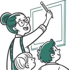 Teacher shows art lesson to students in a classroom setting learning creativity isolated on transparent background