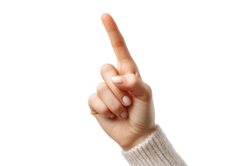 Woman s hand pointing index finger up isolated on transparent background