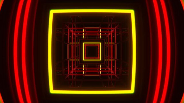 Red and Yellow Square Neon Lights Tunnel Background VJ Loop in 4K