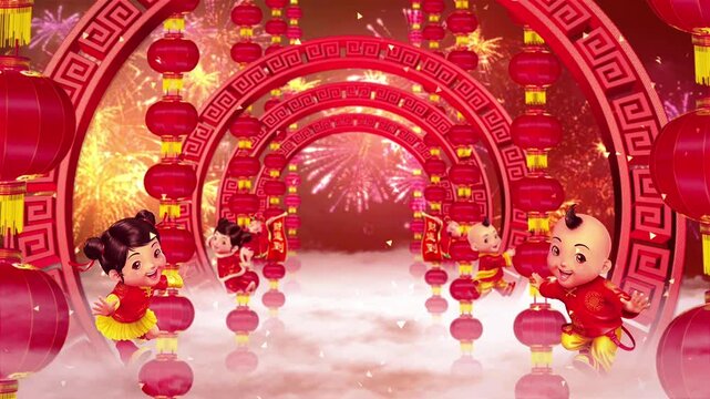Chinese New Year background video, Asian Spring Festival blessing video, festive blessing and firework celebration. New Year is coming, choose for yourself a video to add New Year's appeal.