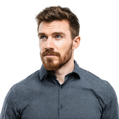 Obraz premium Handsome man portrait png attractive man png staring man png male model png man gaze png masculine man png male portrait png man face png contemplative man png man png transparent background image
