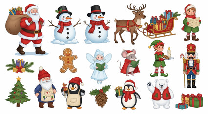 Christmas Characters & Mascots Icon Set – Flat Color Style