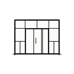 Front view of a shop with glass windows on transparent background