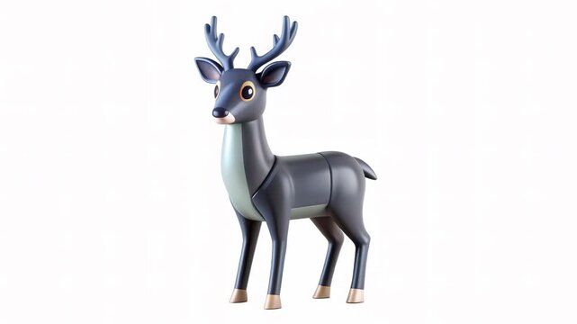 A stylized 3D deer with antlers, featuring a simplistic design and bright colors against a light background.