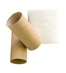 Tissue paper roll or toilet paper roll with cores or tissue paper tubes in stack isolated with clipping path in png file format