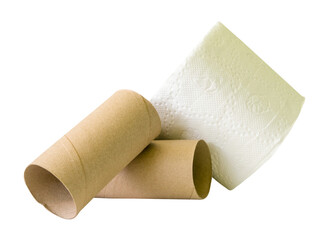 Tissue paper roll or toilet paper roll with cores or tissue paper tubes in stack isolated with clipping path in png file format