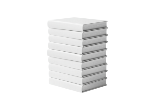 Stack of white books isolated on transparent background