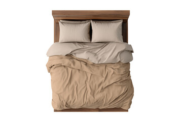 Obraz premium Cozy bed with pillows and blanket isolated on transparent background