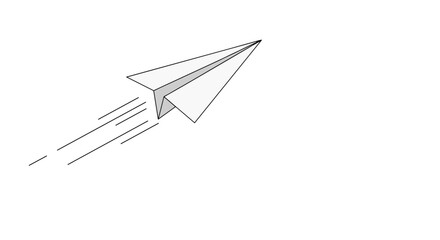 Paper airplane flying through the air on white background  