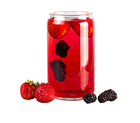 A cold strawberry and blackberry drink, isolated on a transparent background. A natural and organic drink rich in vitamins.