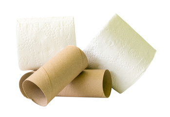 Tissue paper rolls or toilet paper rolls with cores or tissue paper tubes in stack isolated with clipping path in png file format