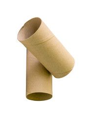 Side view of two tissue paper cores or toilet paper tubes in stack isolated with clipping path in png file format