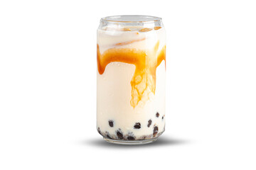 Bubble tea caramel isolated on a transparent background. Natural and organic lemonade, rich in vitamins.
