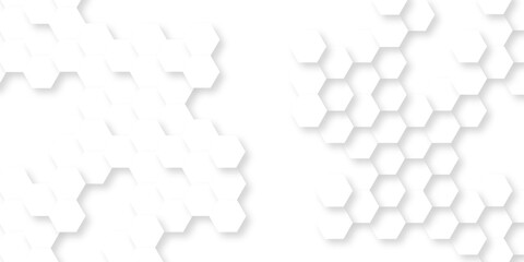 Abstract technology background vector white hexagon background. Hexagon paper texture and futuristic business. Surface polygon pattern with glowing hexagon grid cell texture.	