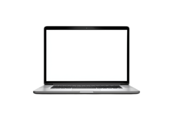 Modern silver laptop computer with blank screen isolated on transparent background