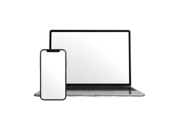 Modern laptop and smartphone mockup isolated on transparent background