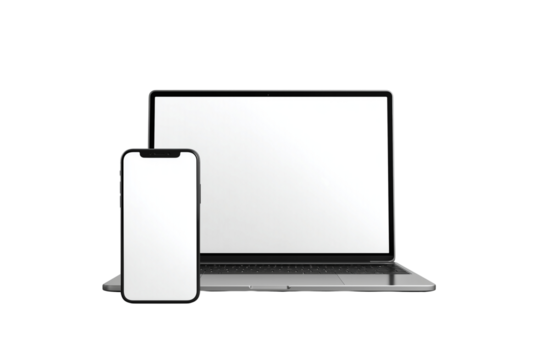 Modern laptop and smartphone mockup isolated on transparent background - Powered by Adobe